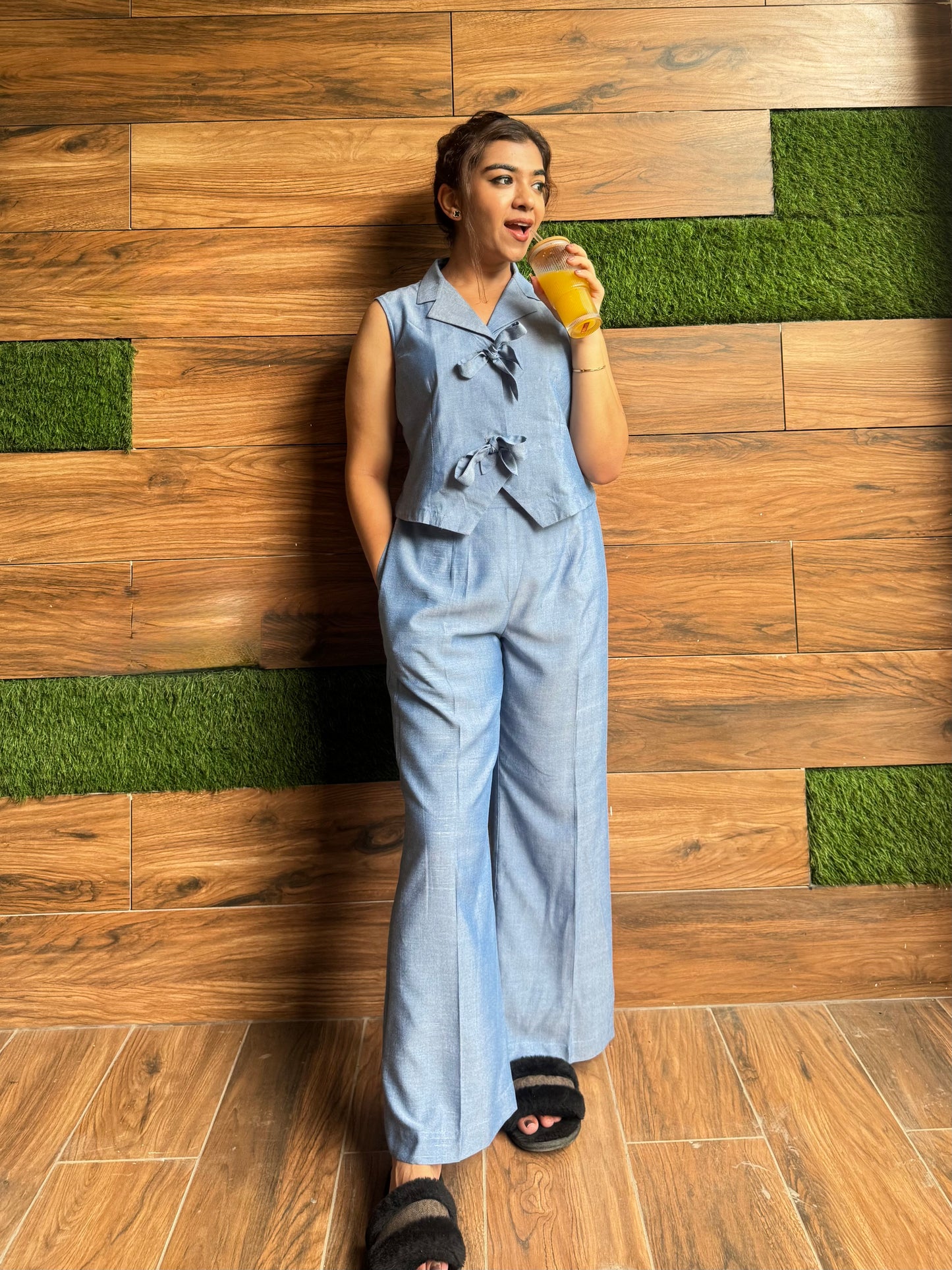 Blue Breeze Denim coord set (crop top + pants)