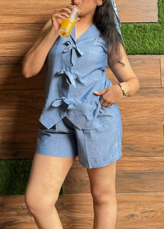 Blue Breeze denim coord set (Long top + shorts)